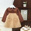Mädchen-Set: braunes Polka-Dot-Shirt und khakifarbenes Cordkleid mit Bären-Taschen - 80cm / Khaki