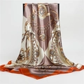 Elegant 90cm satin square scarf featuring vintage chain prints and mocha brown accents - 90x90cm / Mocha Orange Multi-Color (FT181-5)