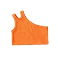 Bright orange one-shoulder rib-knit crop top for girls with asymmetric design - Orange