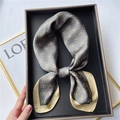 Elegant grey silk satin square scarf with gold butterfly prints in a premium gift box - Gray