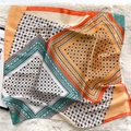 Lace cashew pattern silk scarf in vibrant orange and yellow geometric patchwork style - 70*70cm / Orange Yellow Green