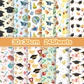 Aquarell-Abschluss-Scrapbook-Papier-Set mit 24 Blatt 30x30cm Campus-Mustern - Abschluss-Themen-Set (G045)