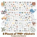 Transparent German baby milestone stickers with 190+ hand-drawn animal and floral designs - German Baby Stickers - 6 Sheets (G046)