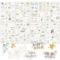 Lot de 230 autocollants de mariage allemands, 8 feuilles pour scrapbooking - Or (G047)