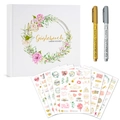 Gästebuch Hochzeit Set mit Blumenkranz, Metallic-Stiften und dekorativen Aufklebern - Bunter Kranz Stil B (G050-B)