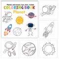 Pagine da colorare a tema spazio con astronauti, razzi e pianeti per bambini piccoli - Libro da colorare del pianeta