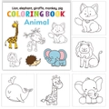 Detailed view of 50-page mini animal coloring book featuring lion and elephant outlines - Animal Coloring Book