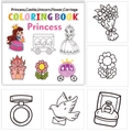 Dettaglio delle pagine dell'album da colorare con disegni di principesse e castelli - Libro da colorare principessa
