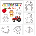 Dettaglio delle pagine da colorare con disegni di animali e cibo per bambini e neonati - Il mio primo libro da colorare