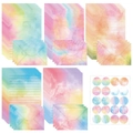 Macro view of watercolor floral stationery set including lined paper, envelopes and seals - Watercolor Style A (G049-Watercolor-A) / 30 Sheets + 15 Envelopes + 1 Sticker Sheet