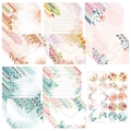 Detailed spread of watercolor floral stationery set with envelopes and matching stickers - Floral Style A (G049-Floral-A) / 30 Sheets + 15 Envelopes + 1 Sticker Sheet