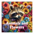 Vivid raccoon and colorful flower painting pattern on coloring book page - Cute Animal / 24 Sheets