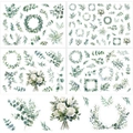Eukalyptus und weiße Rosen Aufkleber Set für Hochzeits Gästebücher und Dekorationen - 20x14cm / 4 Blatt Eukalyptusblatt Aufkleber (G051)
