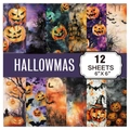6x6 inch Halloween scrapbook paper set featuring 12 watercolor pumpkin and castle designs - Watercolor Hand-painted Style (G053-A)