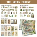 Kit de scrapbooking vintage Bosque Verde con 60 pegatinas y papeles de tema natural - Estilo Green Forest (SH037) / Juego de 60 Piezas