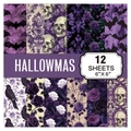 Hallowmas scrapbooking paper set with 12 gothic patterns including bats and skulls - Purple Gothic Style (G053-D)