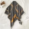 Luxury square silk scarf featuring black white houndstooth pattern and golden chain print - 90x90cm / Black White Gold Houndstooth Chain (FM146-2)