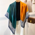 Detail of silk scarf with vintage paisley patterns and classic Chinese architecture colors - Green Orange Patchwork Paisley (FE103-1)