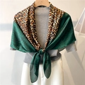 Elegant 110cm silk-like scarf featuring leopard print and green paisley patterns - Dark Green Leopard Paisley (FE142-2) / 110X110CM