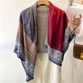Detail of paisley pattern silk scarf draped on mannequin with luxury aesthetic - Burgundy Navy Block Paisley (FE103-2) / 110X110CM
