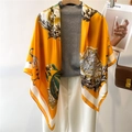 Ancient architecture map print silk scarf in ginger yellow with ivory white border - Ginger Baroque Map (FE116-3)
