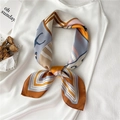 Detailed view of luxury silk satin scarf with chain pattern and geometric print - FJ424-1 Brown Edge Equestrian Print