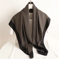 Elegant silk scarf with vintage geometric chain patterns and black border draping - 90*90cm / Black Chain Pattern (FN22-1)