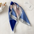 Sciarpa di seta moderna con motivo a uccelli e stampa geometrica color-block satin - 70*70cm / Blu (FJ463-2)