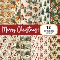 Detalle de 12 patrones de papel scrapbooking navideño en acuarela de 15x15 cm - Estilo Hombre De Jengibre Y Caja De Regalo (G056-D)