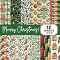 Variedad de papel de scrapbooking de Navidad de 6x6 pulgadas con 12 diseños festivos - Estilo Cuadros Rojo Verde Y Petirrojo (G056-C)