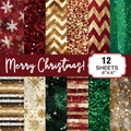 12 hojas de papel decorativo navideño para scrapbook de 6x6 pulgadas con varios patrones - Estilo Copo de Nieve Rojo Verde (G056-A)