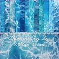 24 hojas de papel para scrapbook Shimmering Sea con ondas marinas en 30x30 cm - Cuadrado / Papel de Material de Ondas de Océano (G059)