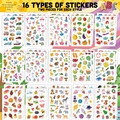 Set varietà di 16 temi adesivi a cartoni animati per bambini e scrapbooking fai da te - Set di 16 Fogli di Adesivi per Cartoni Animati Freschi (G060)