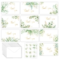 Floral thank you cards set with greenery designs, white envelopes and round stickers - Eucalyptus Leaves (KP27-D)