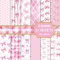 Pink bow scrapbooking paper kit with 12 patterns and 24 sheets in 30x30cm size - 30x30cm / Pink Bow Sweet Style (MJ005)