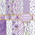 Lavender flower scrapbook paper set with 12 designs of vintage butterfly pattern sheets - Lavender Purple (MJ004)