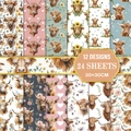 24 sheets of watercolor highland cow patterned scrapbooking paper 12 designs 30x30cm - 30x30cm / Highland Cow Sunflower Style (MJ007)