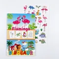 Kids coloring book and sticker set featuring cartoon flamingo and dinosaur themes - Flamingo Dinosaur