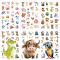 Adesivi per bambini con animali acquerello, temi marini e giungla in 6 fogli - Stile Standard (G057)