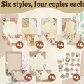 Set de papeterie vintage comprenant 24 feuilles de papier à lettres floral et enveloppes - Ensemble de Collage Rétro 24 Pièces (G061) / 24 Feuilles de Papier à Lettres + 24 Enveloppes + 24 Autocollants
