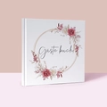 Wit linnen gastenboek met roze bloemenkrans en Duitse tekst Gästebuch op cover - Wit Roze Rozenkrans Stijl (G048-B)