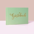 Linen guest book in mint green with gold foil Gästebuch text for weddings and parties - Mint Green Textured Fabric Style (G048-F)