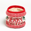 Detail of knitted Christmas neck gaiter with soft fleece lining and festive lettering - Red (WB26-5)