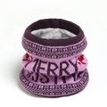 Close-up of thick purple knit neck warmer with plush lining and Merry Christmas deer motif - Purple (WB26-6)