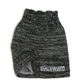 Macro detail of knit snood with fleece lining and HALOWINT embroidered patch label - Dark Grey