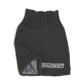 Close-up of knit neck warmer showing thick fleece lining and white embroidered logo - Dark Gray