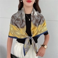 Elegante sciarpa in seta con motivo paisley da donna in giallo senape e blu navy - Stile Paisley Blu Grigio Zenzero (FE61-1)