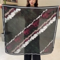 Deep green 110cm square silk scarf with artistic white and burgundy brushstroke patterns - Dark Green Abstract Brushstrokes (FE169-1)