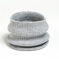 Detail of grey and white striped knit neck warmer with elastic ribbed texture - Grey and White Stripes (WB32-2)