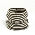 Detail of ribbed knit texture on green and white striped winter neck warmer scarf - Olive Green Stripes (WB32-6)